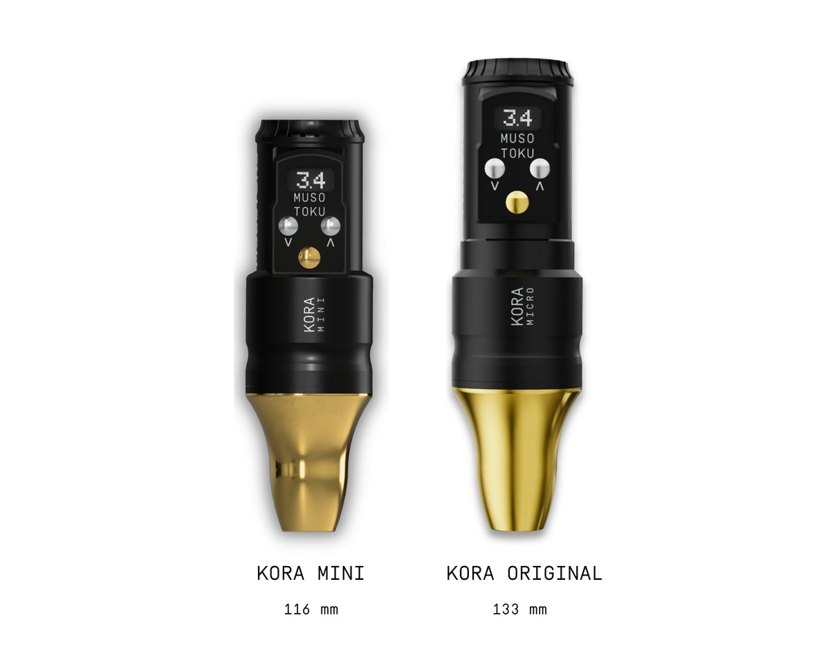 KORA MINI 116 mm and original KORA 133 mm wireless PMU machines side by side for size comparison